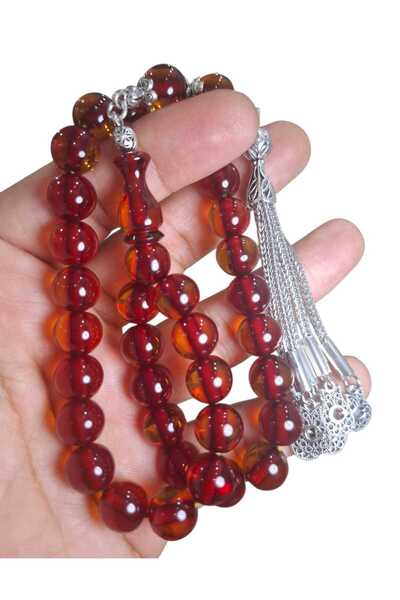 Cekke Tesbih Ottoman Fire Amber Simulation 11 mm Original Prayer Beads Suitable for Daily Use
