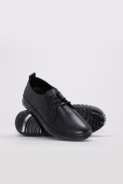Ayakkabıhane Genuine Leather Inside and Outside Black Lace-Up Women's Casual Daily Shoes Ah086092615171
