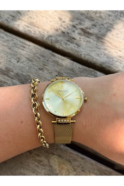 Ferrucci Gold Colored Simple Stylish Wicked Steel Cord Waterproof Women's Watch