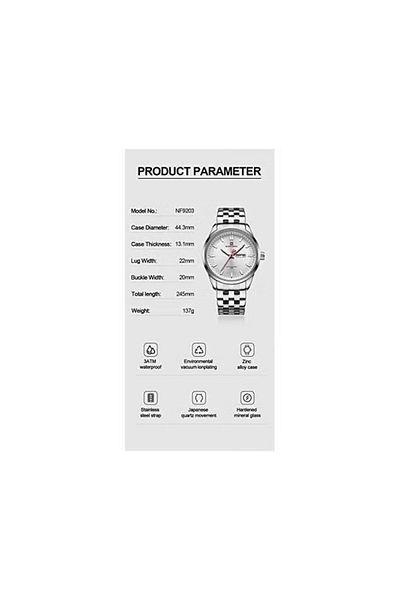 Naviforce Watches Minimalist Auto Day-Date Calendar Display Stainless Steel Waterproof Watch for Men