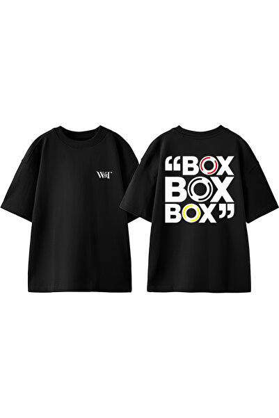THEWERT Box Box Box Formula 1 Design Back Printed Cotton Black Oversize T-Shirt