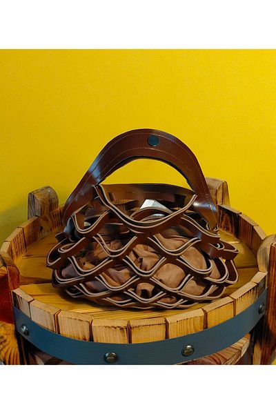 sibelle tasarım Mesh Leather Handbag, Full Openable Bag, Leather Bag, Handmade Bag