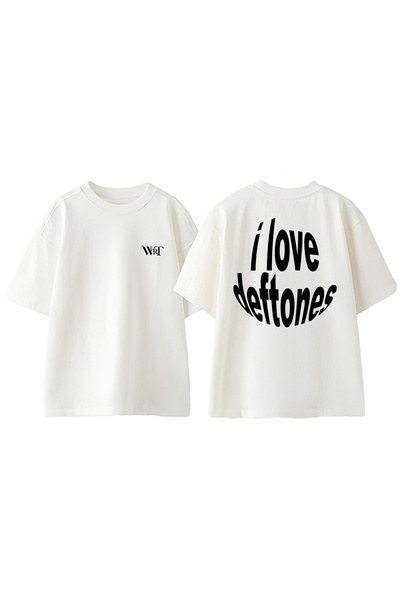 THEWERT Tricou oversize alb din bumbac cu imprimeu pe spate Deftones 21