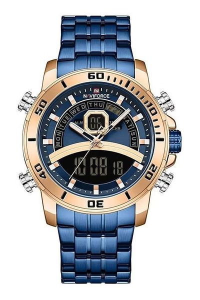Naviforce Casual Fashion Watches for Men Led Digital Week Display Calendar Stainless Steel Waterproof