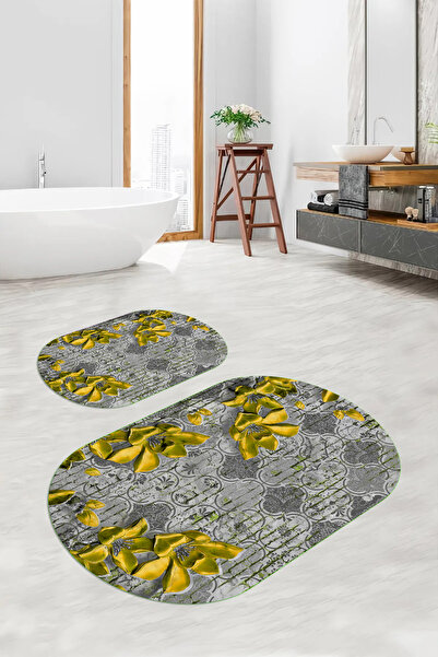 Viyana Home Ψηφιακό αντιολισθητικό πατάκι μπάνιου με λουλουδάτο οβάλ σχέδιο, ...