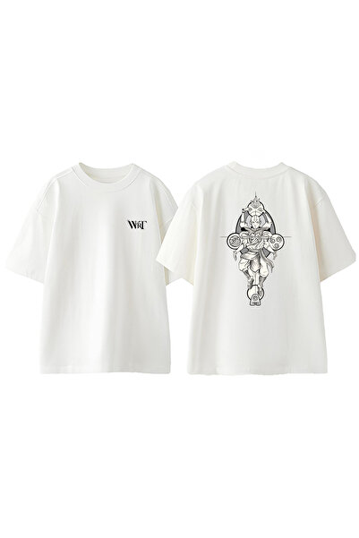 THEWERT Tricou oversize alb din bumbac imprimat pe spate cu desen Avatar
