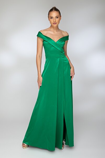 Atmosphere Fashion Rochie lungă verde din tafta