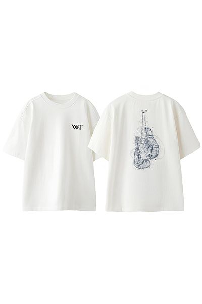 THEWERT Tricou oversize alb din bumbac imprimat pe spate cu design de mănuși de box