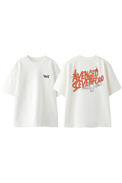 THEWERT Avenged Sevenfold 4 T-shirt oversize alb din bumbac cu imprimeu pe spate