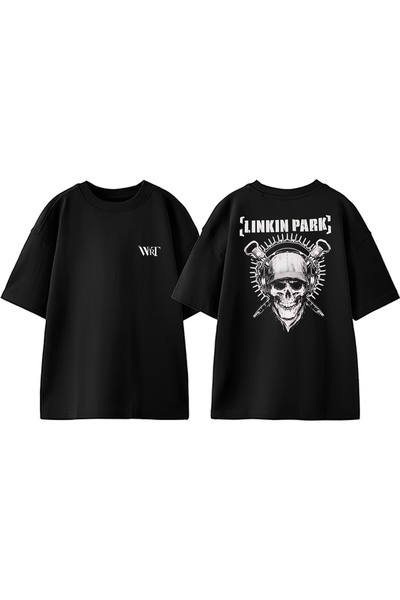 THEWERT Tricou oversize negru din bumbac cu imprimeu pe spate Linkin Park