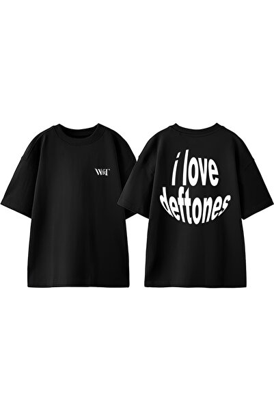 THEWERT Tricou oversize negru din bumbac cu imprimeu pe spate Deftones 21