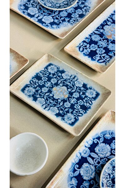 kuvars home Lüx Porselen Mavi Çiçekli 19 Parça 6 Kişilik Kahvaltı Takımı, Seti