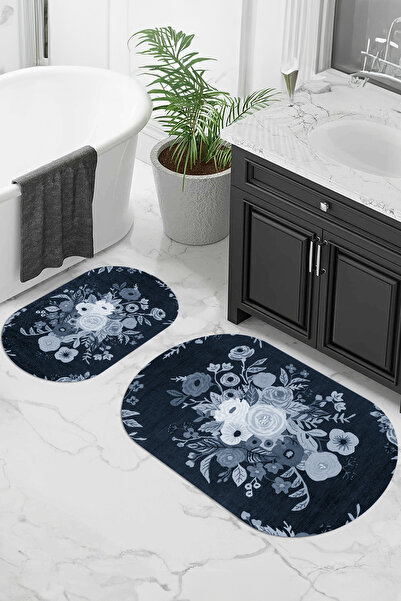 Viyana Home Covoraș de baie oval cu model de flori, lavabil, cu bază digitală...