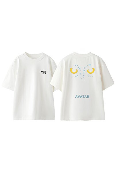 THEWERT Avatar Göz Tasarım Sırt Baskılı Pamuk Beyaz Oversize T-shirt