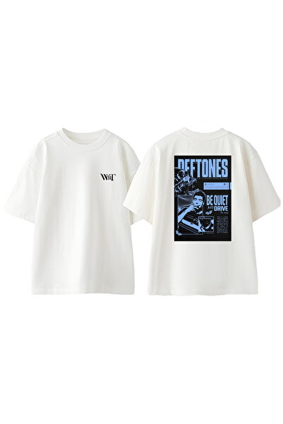 THEWERT Tricou oversize alb din bumbac cu imprimeu pe spate Deftones 7 Design