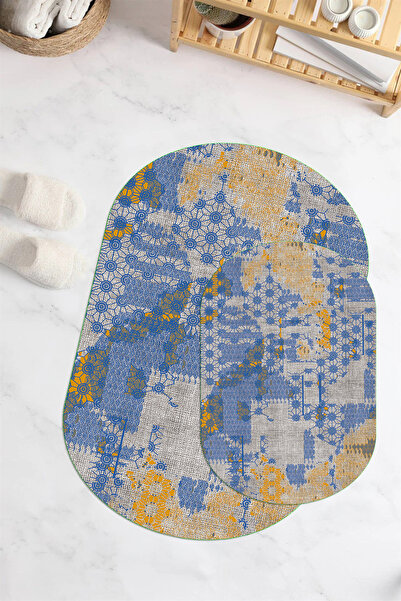 Viyana Home Covoraș de baie oval, lavabil, cu bază anti-alunecare imprimată d...