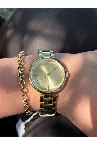 Ferrucci Gold Colored Simple Stylish Steel Cord Waterproof Women's Watch