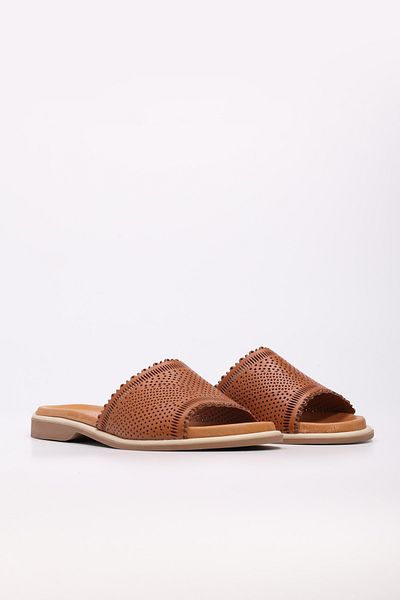 Ayakkabıhane Genuine Leather Inside and Outside Tan Women's Slippers Ah089722611309
