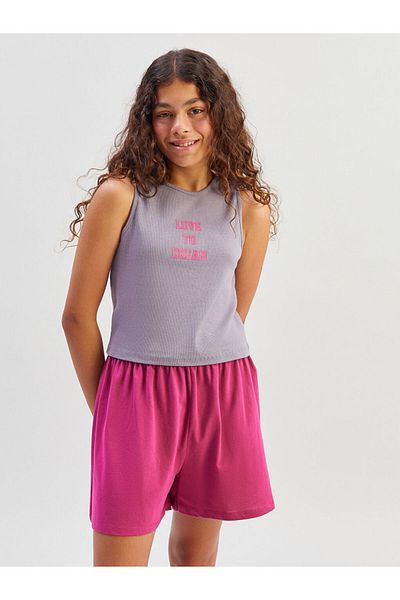 LC Waikiki New Season Crew Neck Girls' Shorts Pajama Set - S5P579Z4