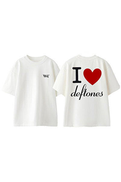 THEWERT Tricou oversize alb din bumbac cu imprimeu pe spate Deftones 14
