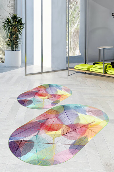 Viyana Home Covoraș de baie oval cu model de flori, lavabil, cu bază anti-alu...