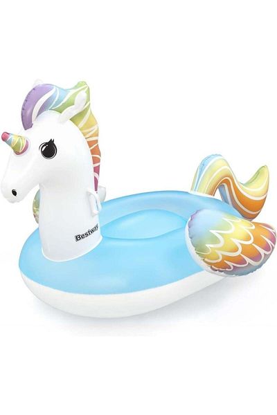 BESTWAY Unicorn Pool Float, Kids Inflatable Ride-On with Handles, Inflatable Beach Toys 155cmx119cm