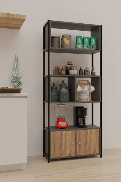 Remaks LİNA Mutfak Dolabı Mutfak Rafı Çok Amaçlı Dolap- ANTRASİT-MEŞE
