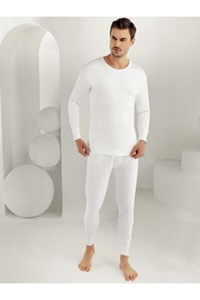 Şahinler Men's Crew Neck Long Length Cuff Interlock Underwear Bottom Top Set