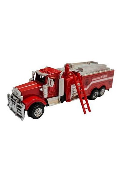 OEM Metal toy car, scale model fire truck with ladder, 6 wheels, red, 14 cm