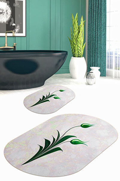 Viyana Home Covoraș de baie oval cu model de flori, lavabil, cu bază anti-alu...