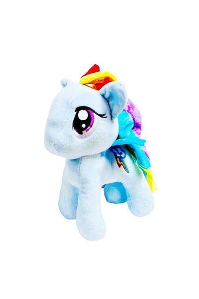 OEM Jucărie muzicală de pluș, Ponei albastru cu aripi și coamă multicoloră, 22 cm