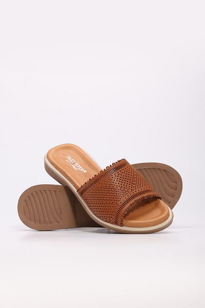 Ayakkabıhane Genuine Leather Inside and Outside Tan Women's Slippers Ah089722611309