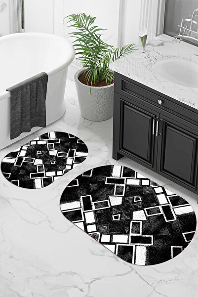 Viyana Home Covoraș de baie oval, lavabil, cu bază anti-alunecare imprimată d...