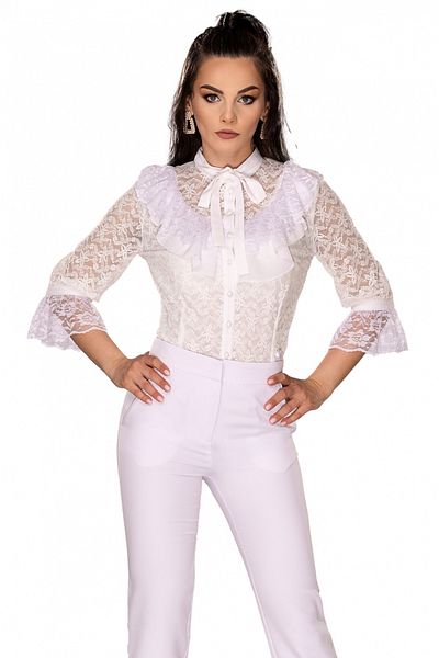 Atmosphere Fashion White lace shirt with ruffles