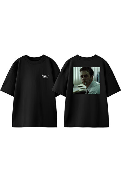 THEWERT Fight Club 8 Design Back Printed Βαμβακερό μαύρο μπλουζάκι Oversize