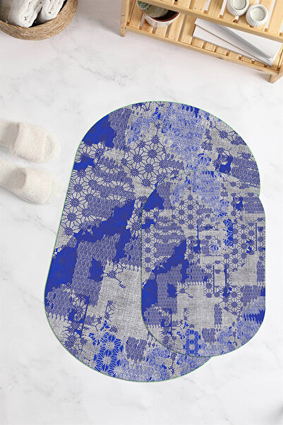 Viyana Home Covoraș de baie oval, lavabil, cu bază anti-alunecare imprimată d...