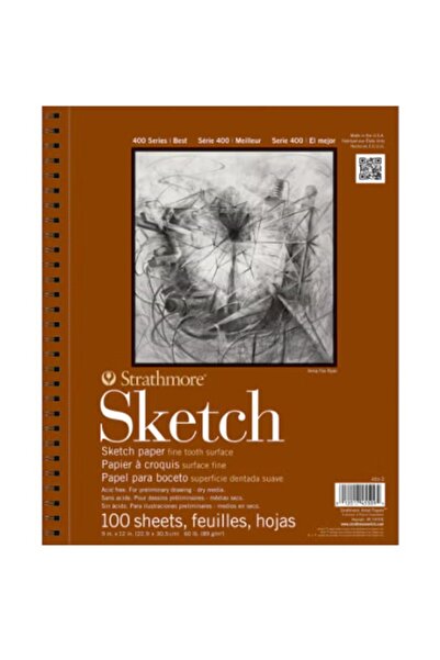 Strathmore لوحة رسم حلزونية من 100 ورقة، ورق أبيض، دفتر رسم للفنانين والطلاب