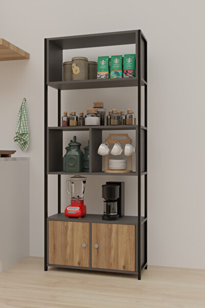 Remaks LİNA Mutfak Dolabı Mutfak Rafı Çok Amaçlı Dolap- ANTRASİT-MEŞE