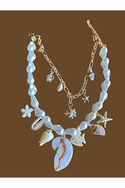 Bo Takı ve Aksesuar قلادة ساحرة مكونة من قطعتين بتصميم البحر مع اللؤلؤ