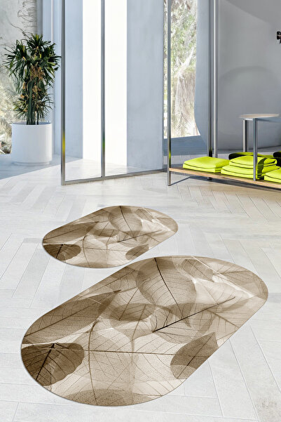 Viyana Home Covoraș de baie oval cu model de flori, lavabil, cu bază anti-alu...