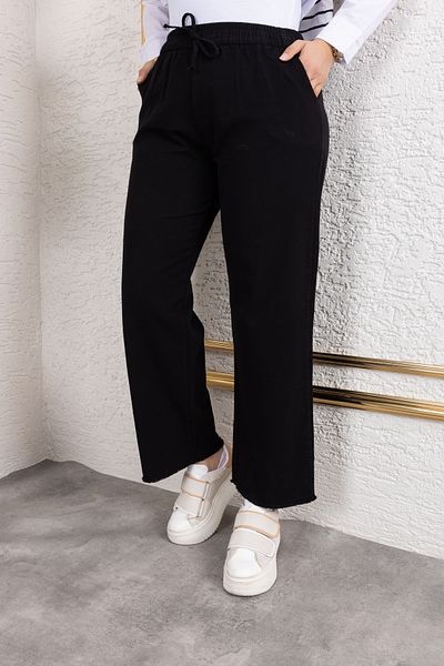 Nevayla Moda Elastic Waist Linen Trousers - Black / A0104