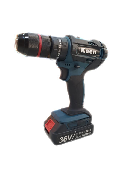Keen Cordless drill, drilling, screwing and unscrewing, two 36-volt batteries, 13 mm iron head