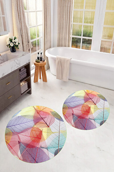 Viyana Home Set de 2 covorașe rotunde pentru baie, lavabile, cu model de flor...