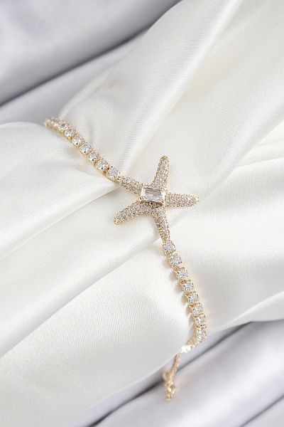 Clariss Brass Zircon Stone Starfish Model Gold Color Elevator Women's Bracelet