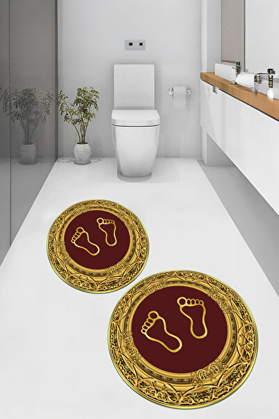 Viyana Home سجادة حمام مستديرة بنمط بصمة قدم قابلة للغسل وقاعدة مانعة للانزلا...
