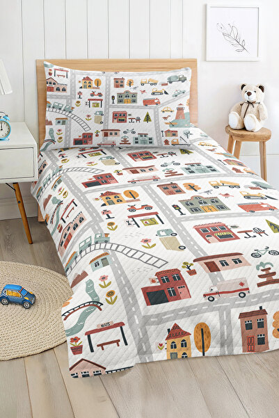 Realhomes City Themed Vehicles and Buildings Patterned Pastel Colored Boys' S...