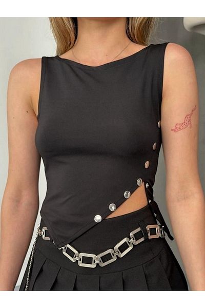 Melek Bebeğim Diver Fabric Snap Detailed Crop