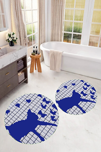 Viyana Home سجادة حمام مستديرة بنمط قطط، قابلة للغسل ومضادة للانزلاق، مجموعة ...