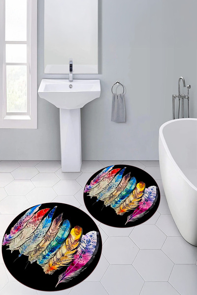 Viyana Home Covoraș de baie rotund, lavabil, cu bază digitală anti-alunecare,...