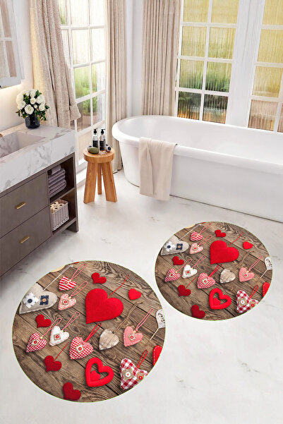 Viyana Home مجموعة سجادة حمام مستديرة قابلة للغسل مطبوعة رقميًا ثلاثية الأبعا...